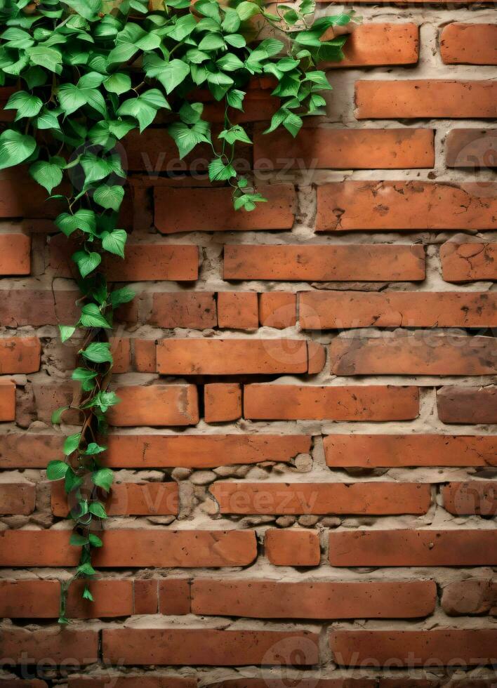 Brick Wall and Vine Texture Background AI Generative photo