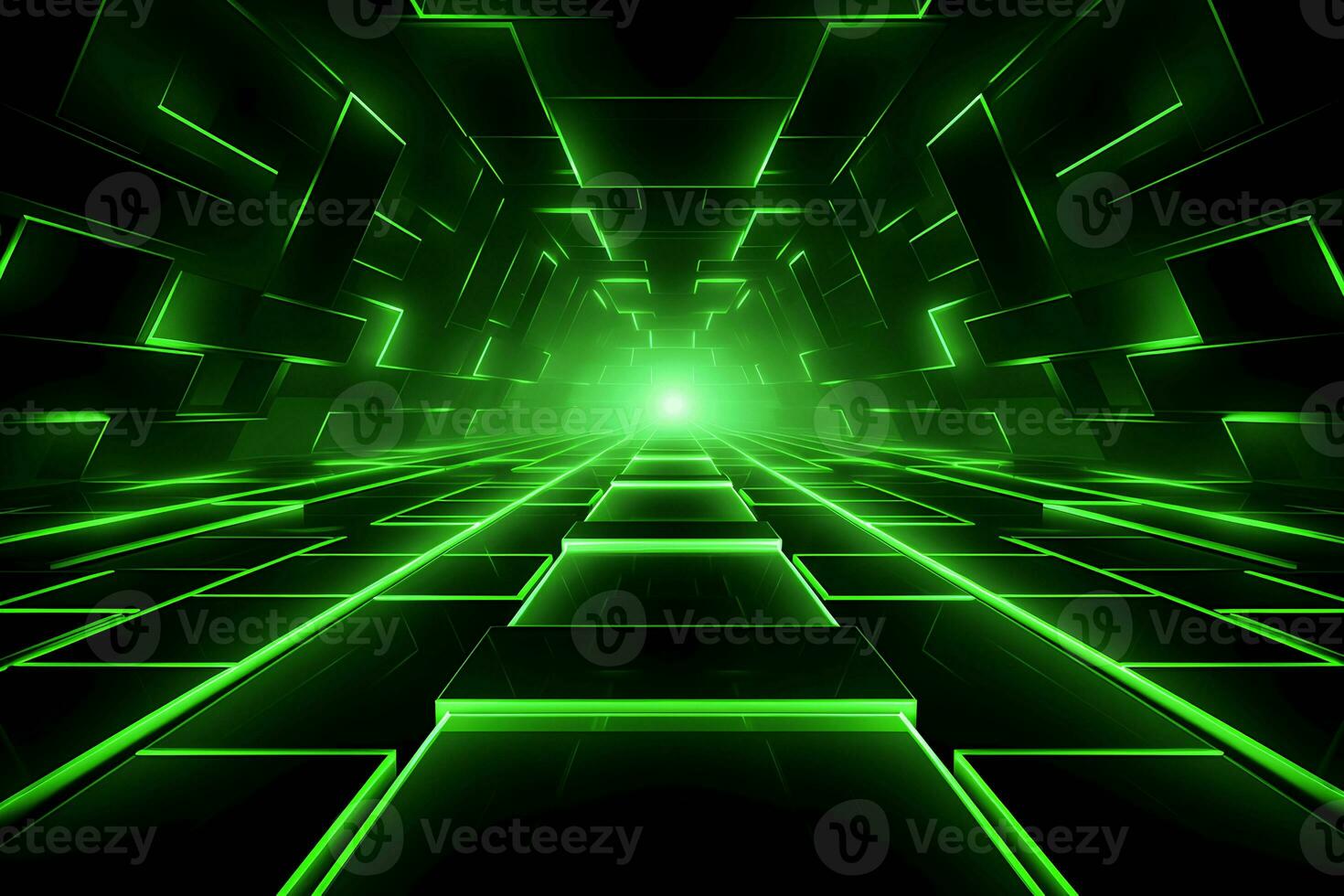 Abstract neon green background, cyber space, parallel universe, lines, stripes, glow. Generative AI photo