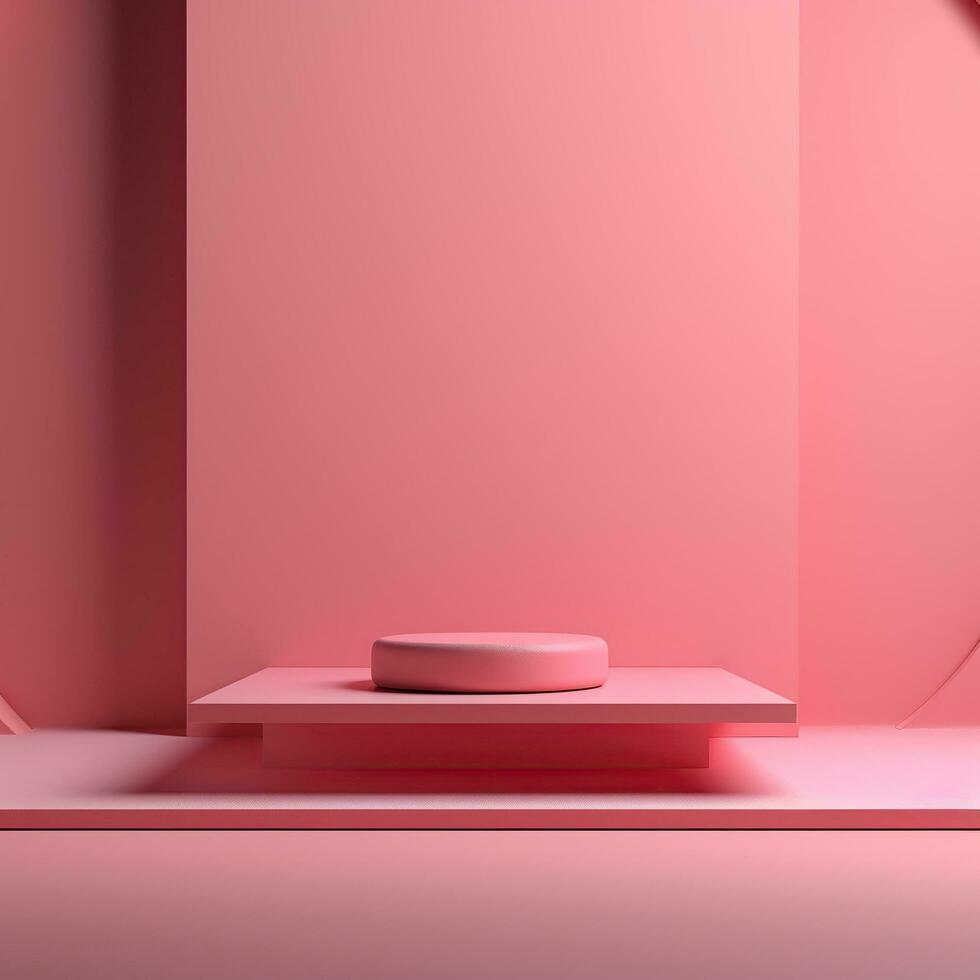 Shiny simple pink pedestal, stage, podium, empty space. Generative AI photo