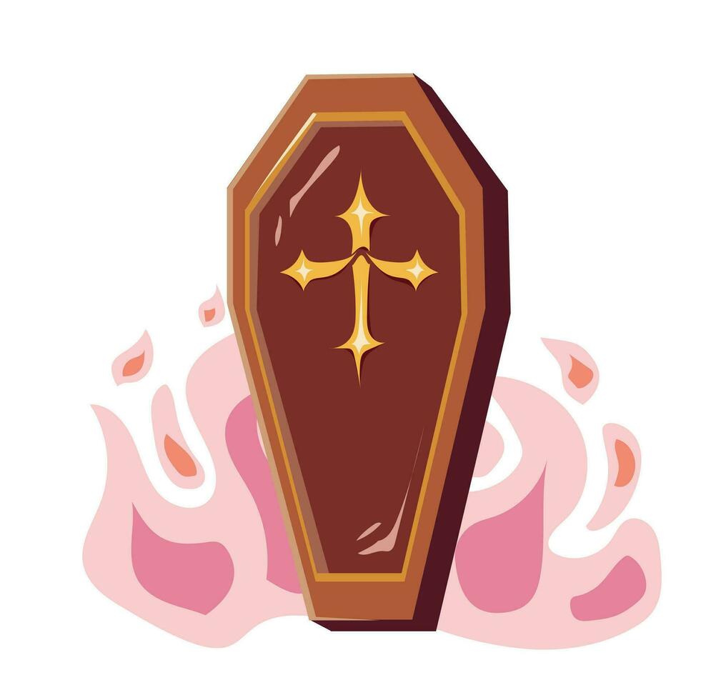 Wooden coffin with fire for halloween vector