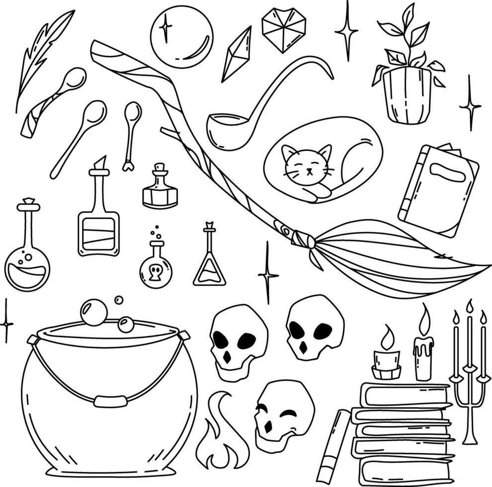 Set of witchcraft items for halloween vector