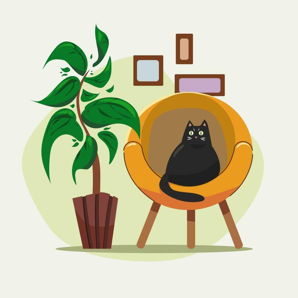 Illustration of a cat sitting on the couch vector