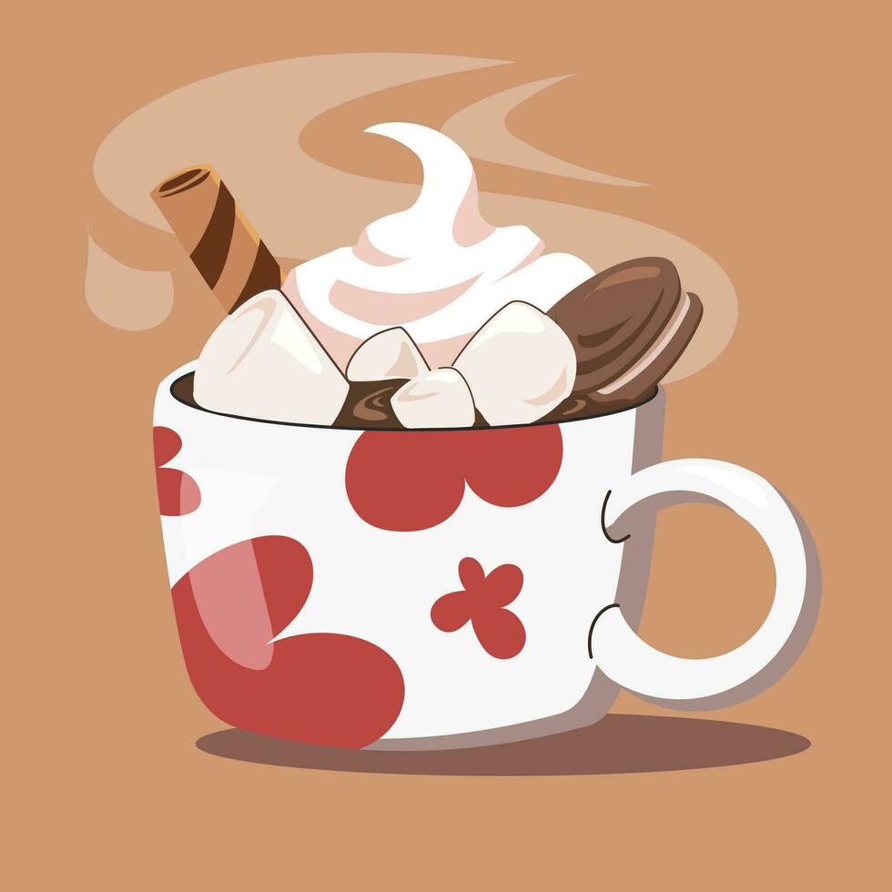 White flower cup of coffee with marshmallow vector