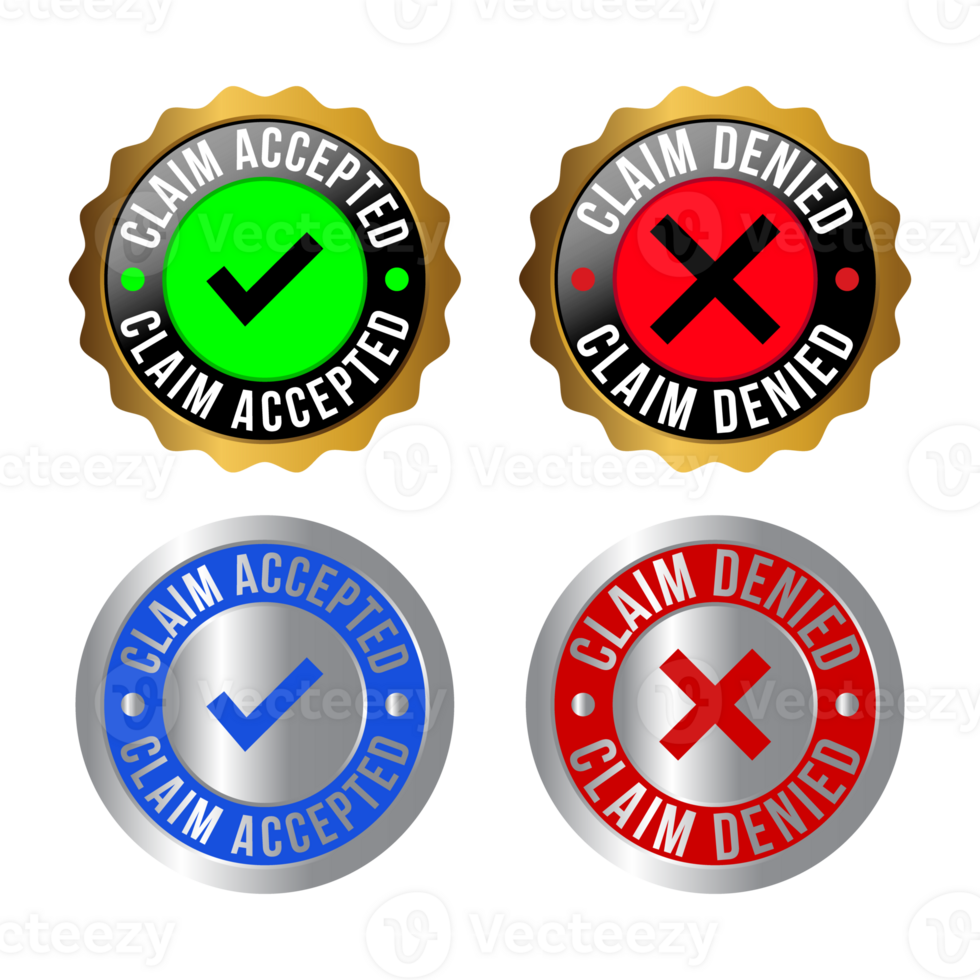 Claim Accepted Badge, Claim Denied Banner, Rubber Stamp, Claimed Watermark Seal For Retail And Ecommerce Design Elements, Emblem, Label Combo Pack png