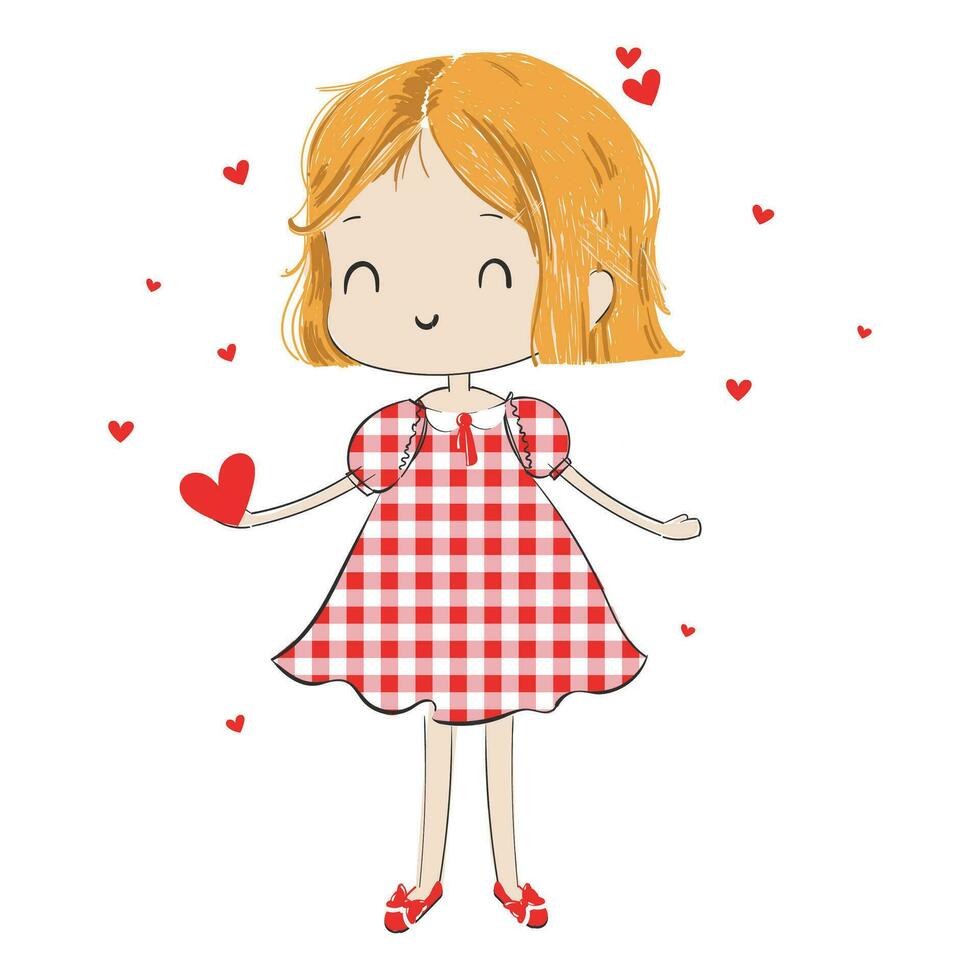 Beautiful, cute, romantic girl in love with heart in the background Vector illustration