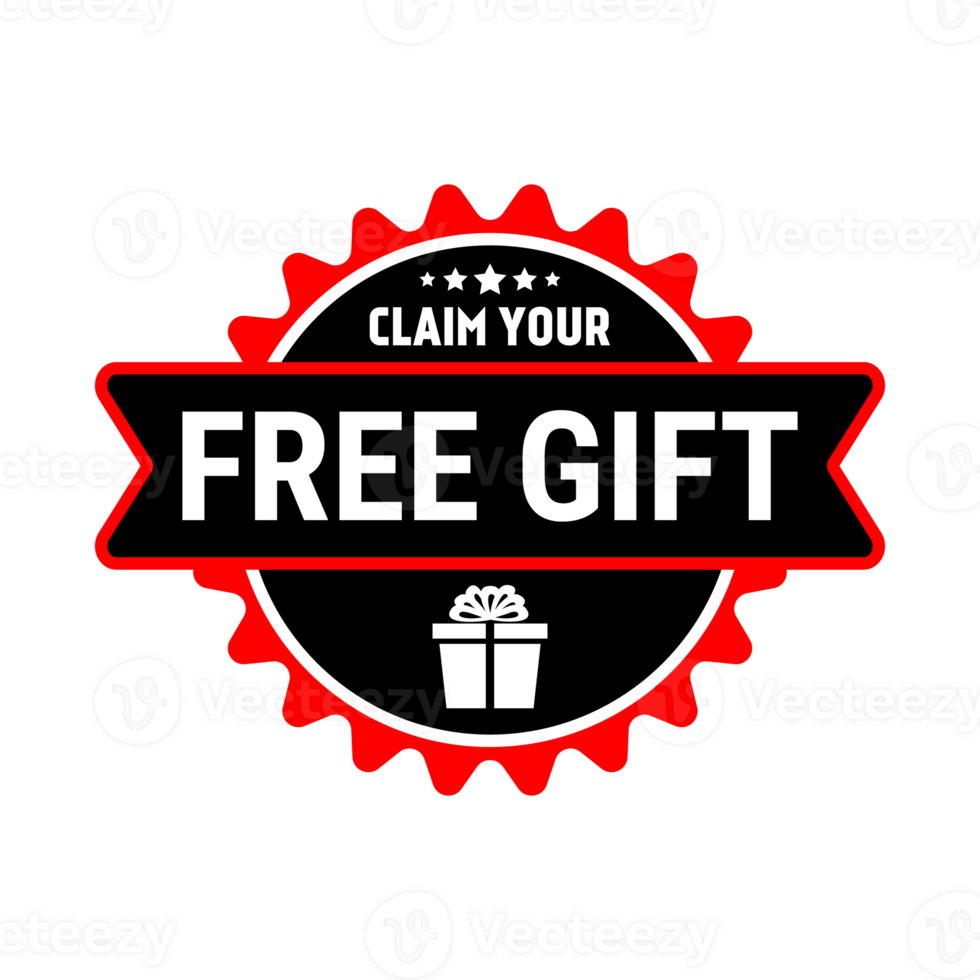 Claim Your Free Gift Box Icon Badge, Gift Box Symbol, Marketing And Campaign Design Elements, Emblem, Label, Sticker, T Shirt Design Elements For Social Media Promotional Products png