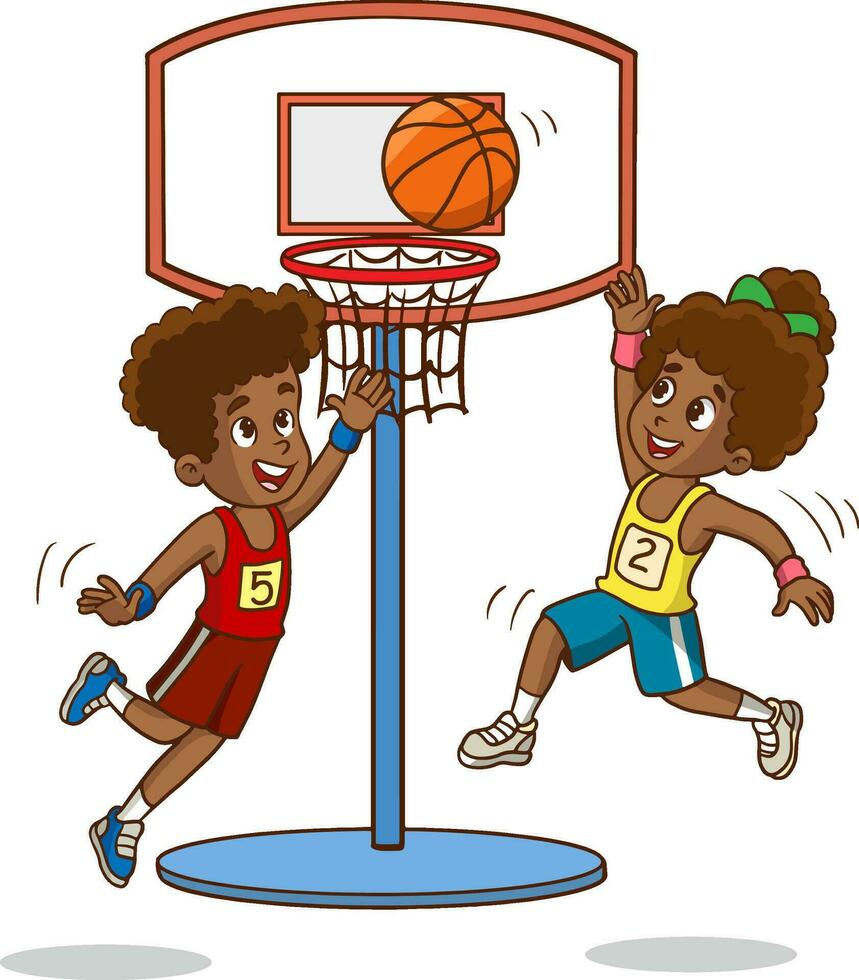 Cartoon Illustration of Black Kids Playing Basketball or Basketball Sport Game vector