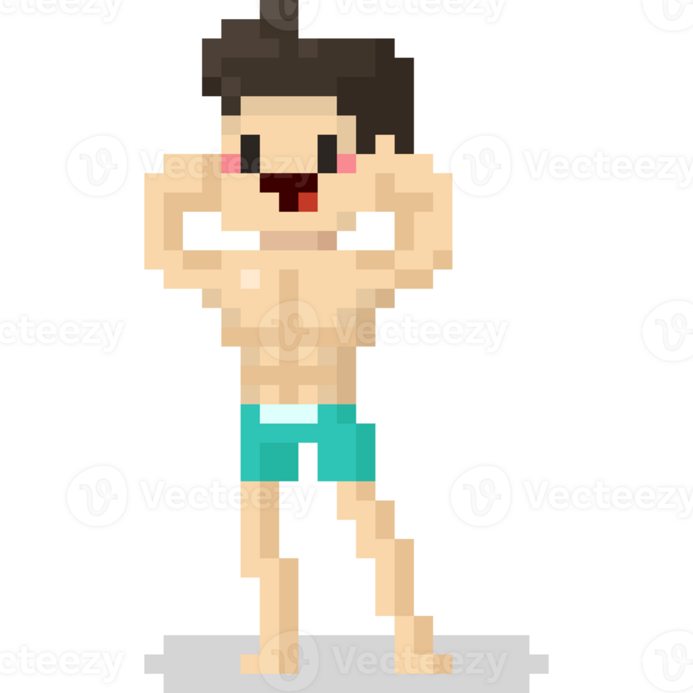 Pixel art summer man in beach costume character png