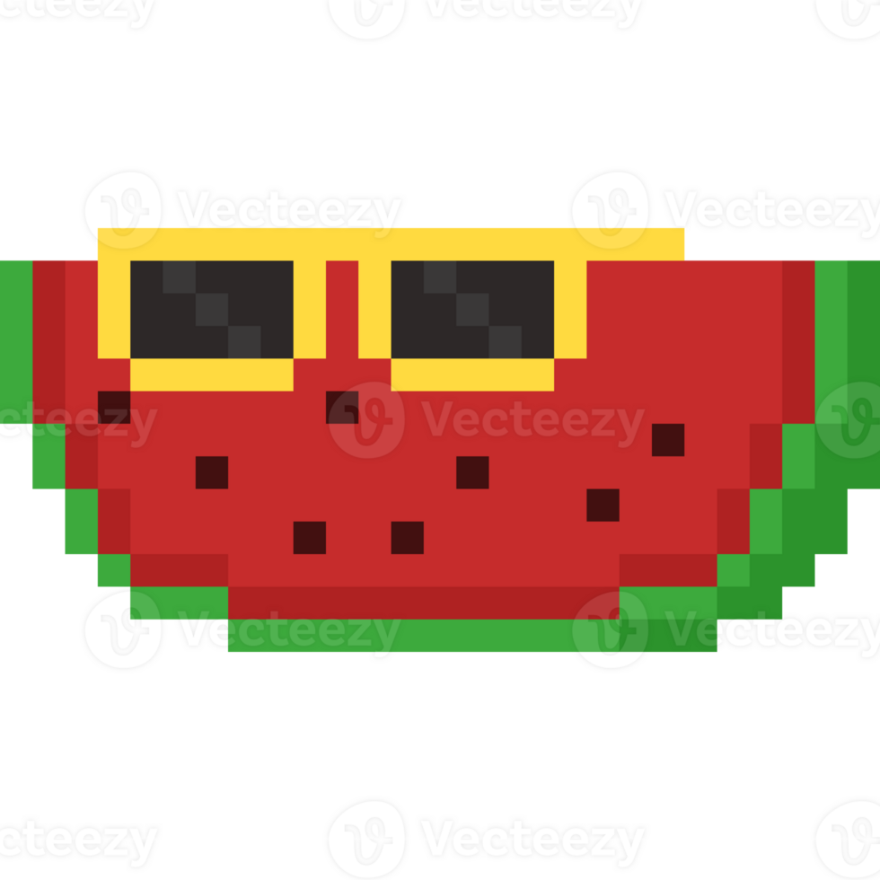 Pixel art watermelon with sunglasses png