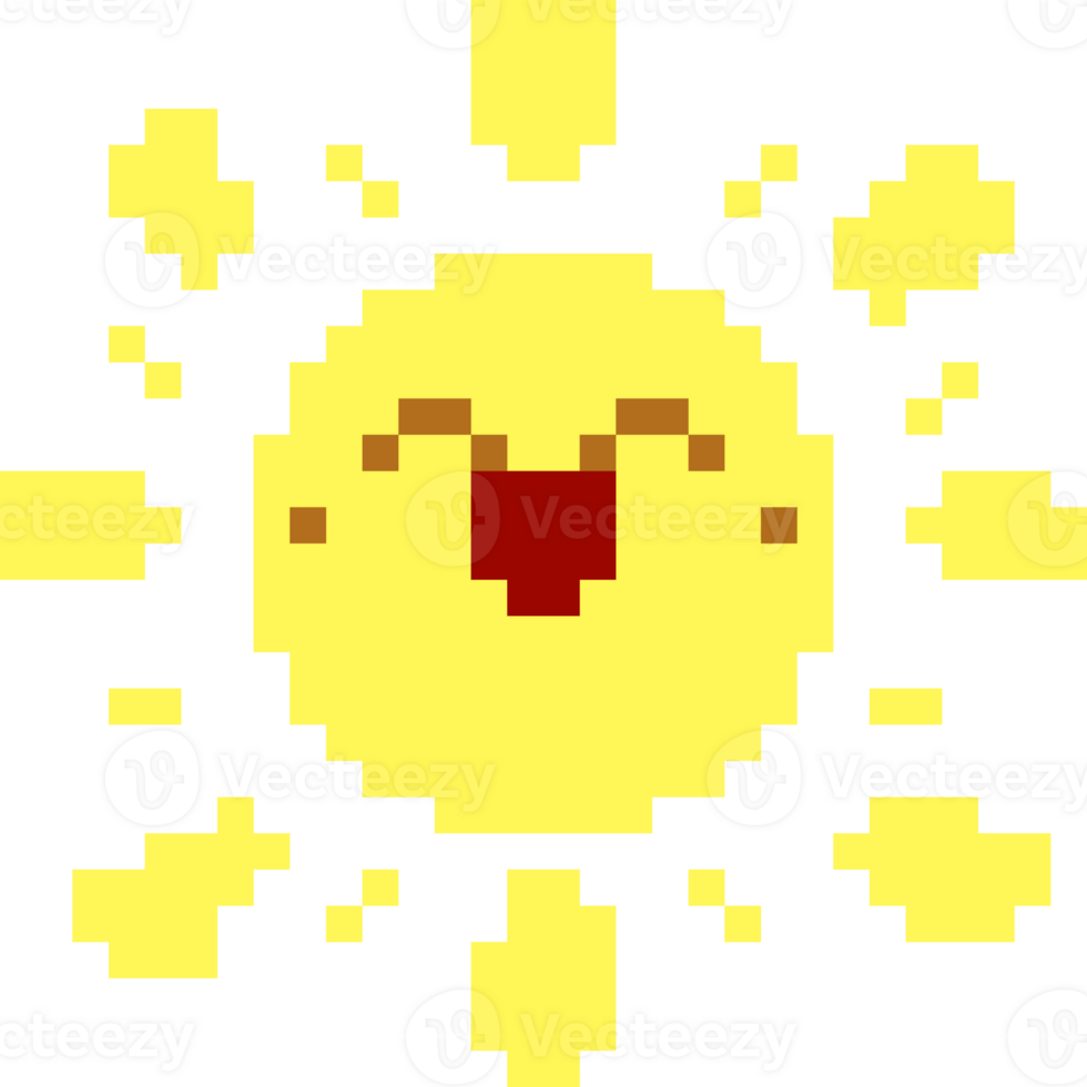 Pixel art happy sun cartoon character png