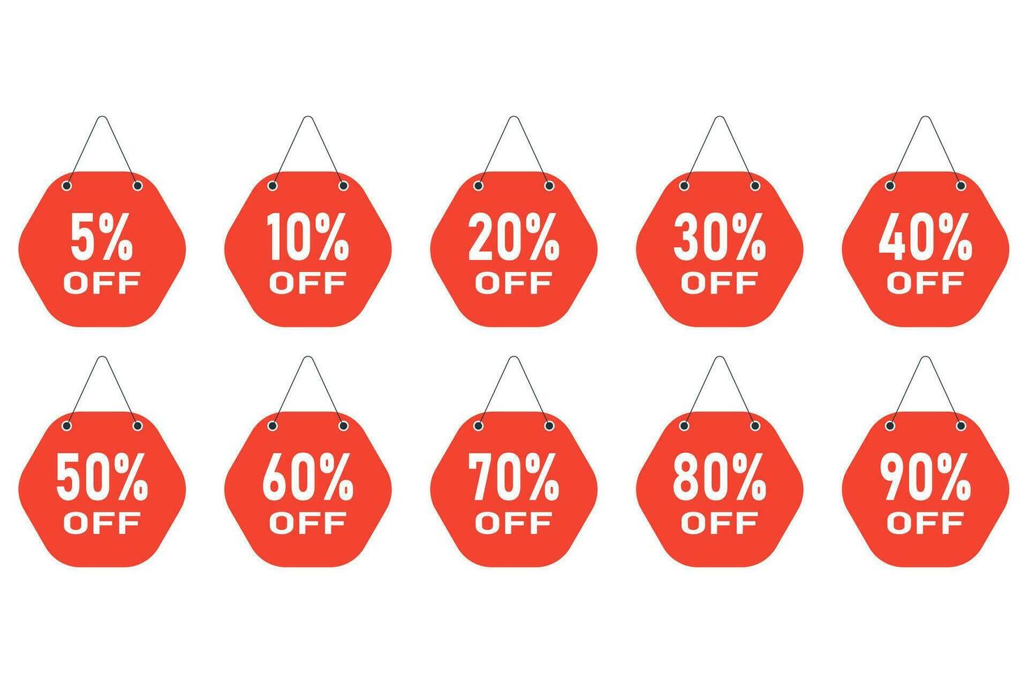 discount number sale offer 5, 10, 20, 30, 40, 50, 60, 70, 80, 90, percent symbol promotion isolated illustration vector. discount off set letter price design, label banner font icon sign. vector