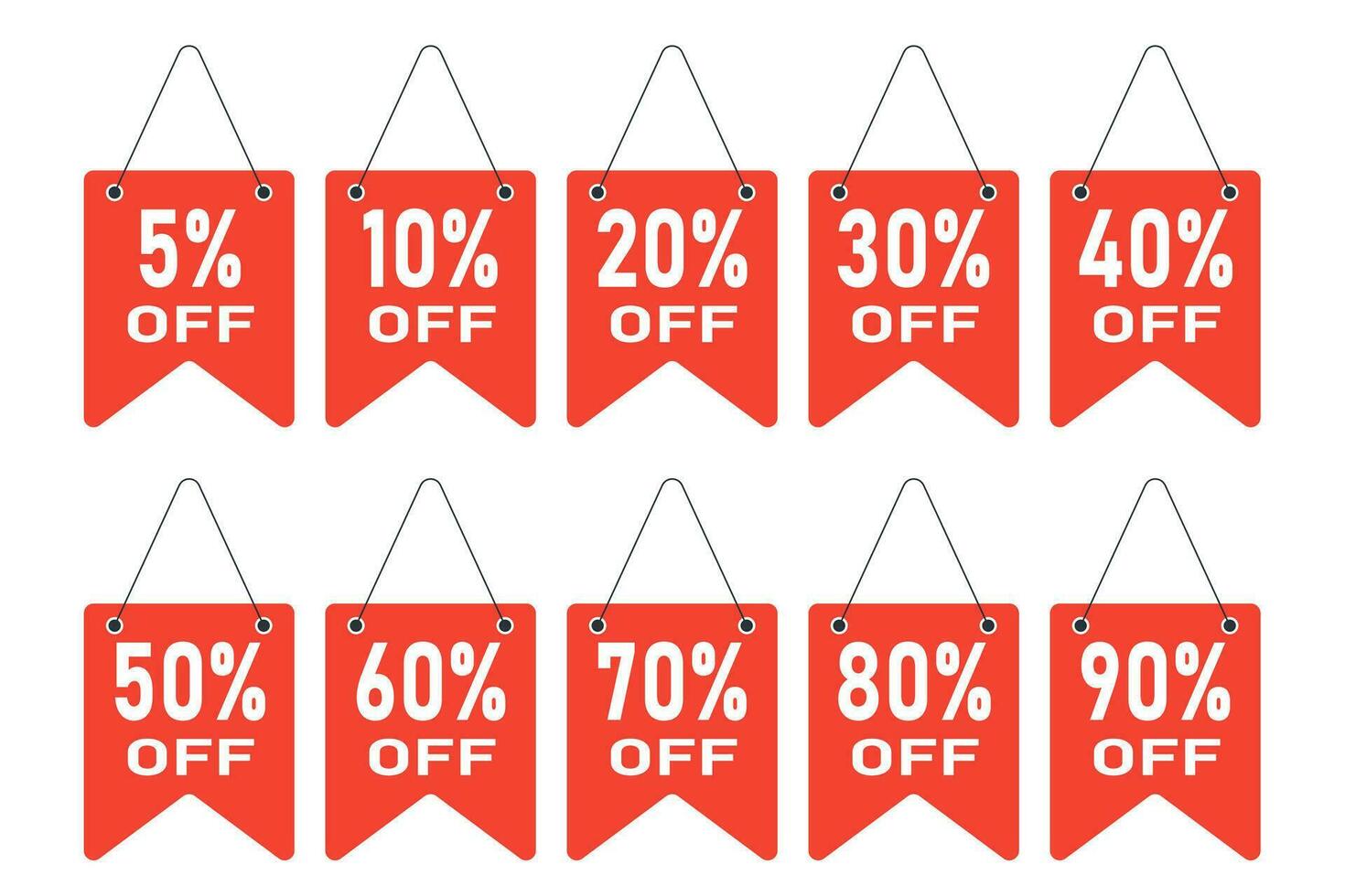 discount number sale offer 5, 10, 20, 30, 40, 50, 60, 70, 80, 90, percent symbol promotion isolated illustration vector. discount off set letter price design, label banner font icon sign. vector