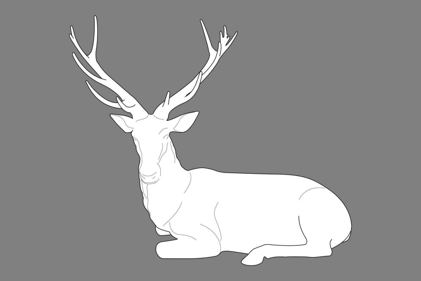 white deer sitting isolated on white background. Line art outline vector illustration no people.