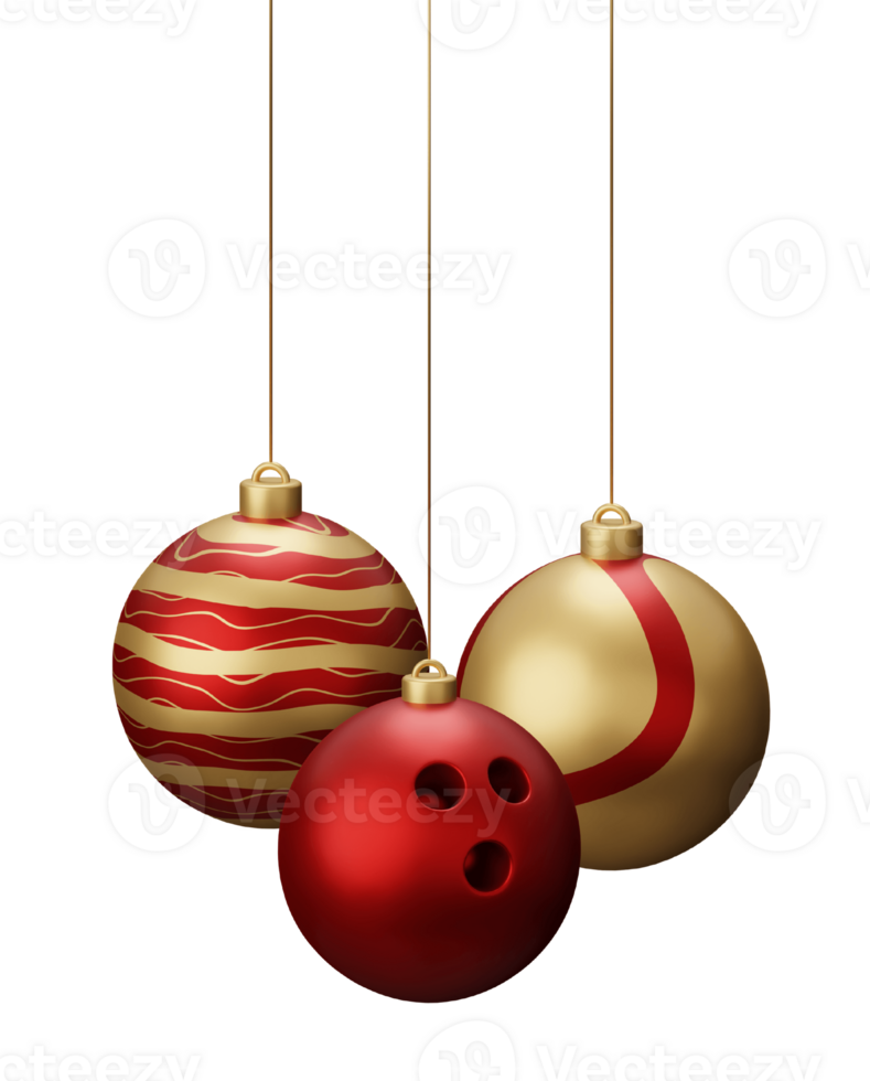 Red and Gold Bowling Hanging Christmas Balls png