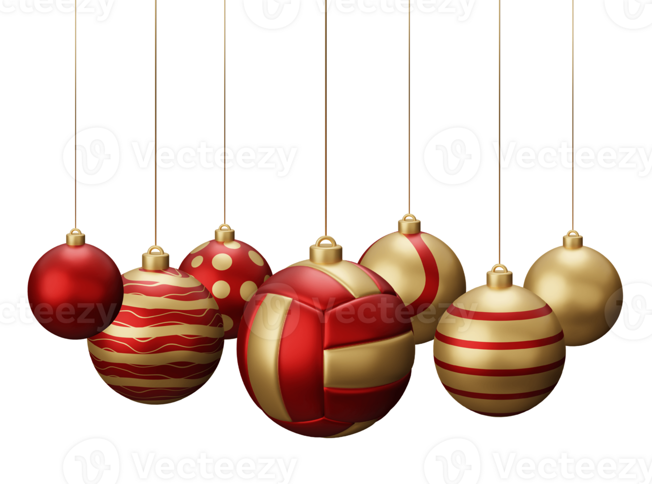 Red and Gold Volleyball Hanging Christmas Balls png