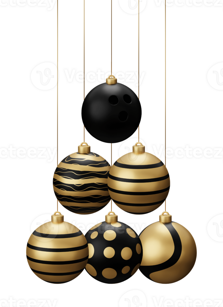Golden Black Bowling Hanging Christmas Balls png