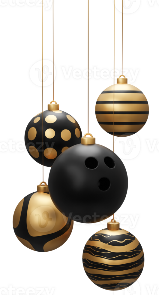 Golden Black Bowling Hanging Christmas Balls png