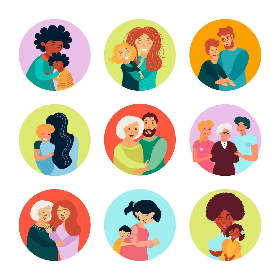 Collection of vector illustrations of happy family