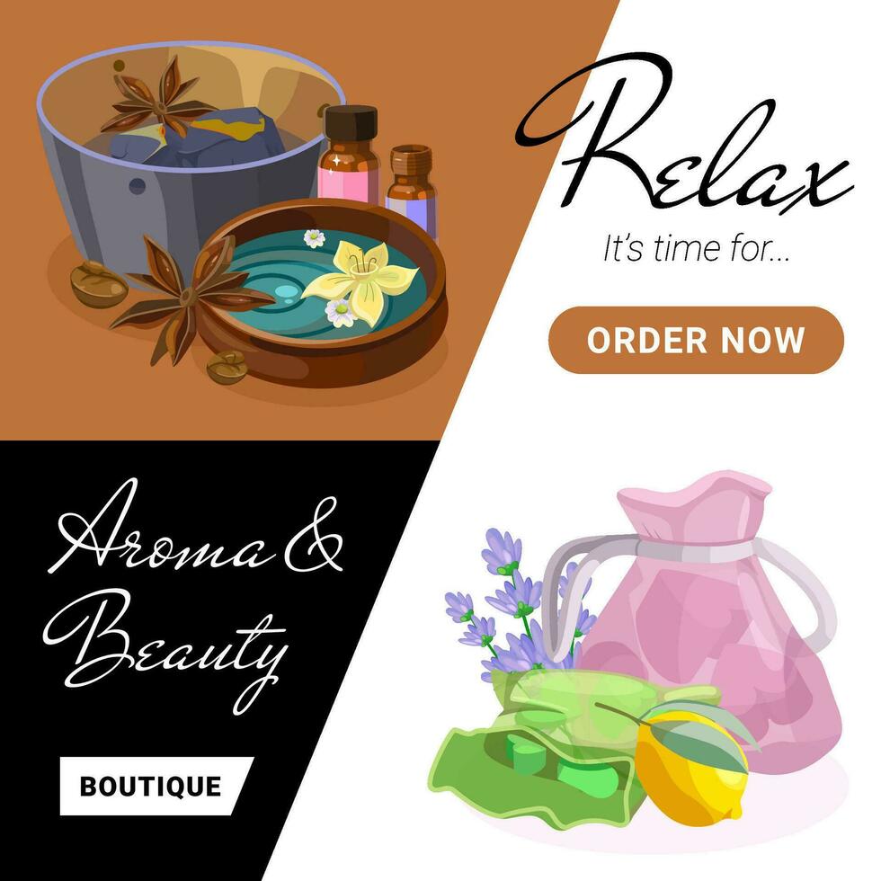 Collection of Landing pages for Aromatherapy and Productions of Aroma Candles, Oils and Cosmetics vector