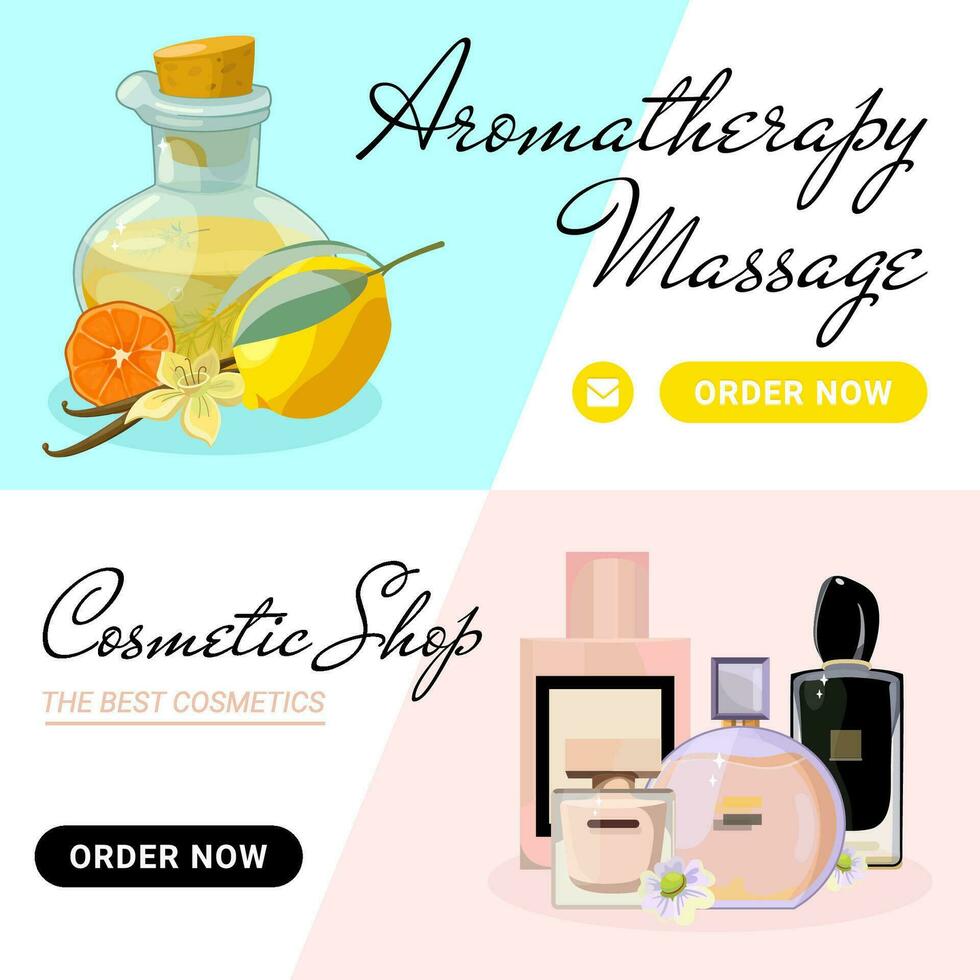 colección de aterrizaje paginas para aromaterapia y producciones de aroma velas, aceites y productos cosméticos vector