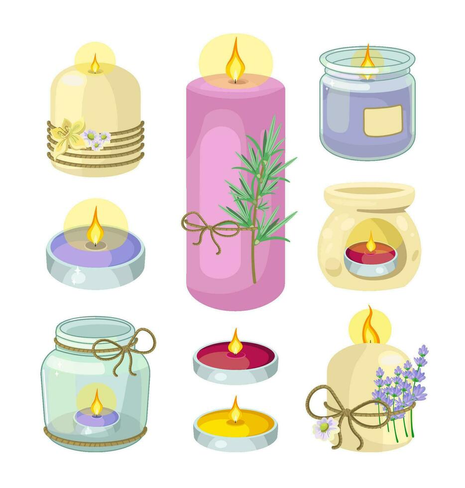 colección de ilustración de aromático velas vector