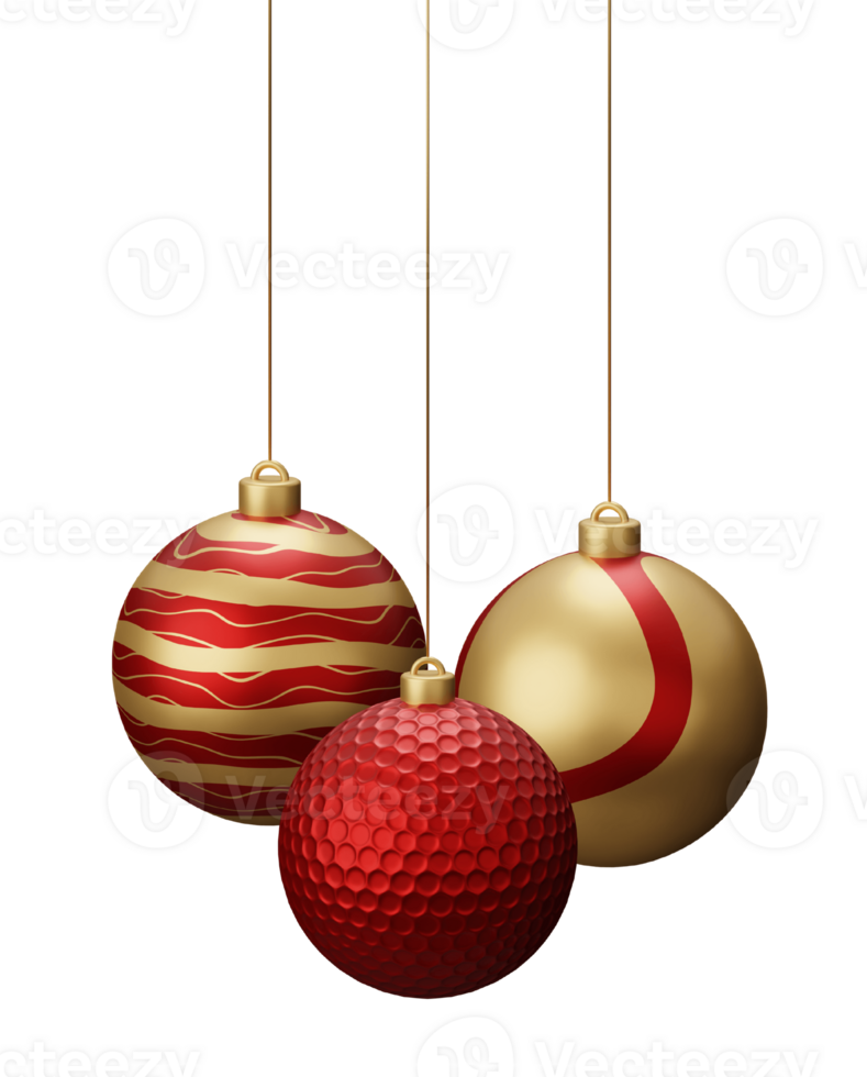 Red and Gold Golf Hanging Christmas Balls png