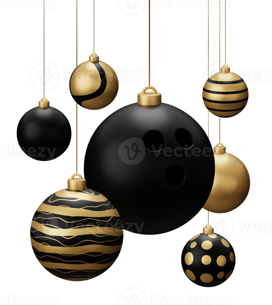 Golden Black Bowling Hanging Christmas Balls png