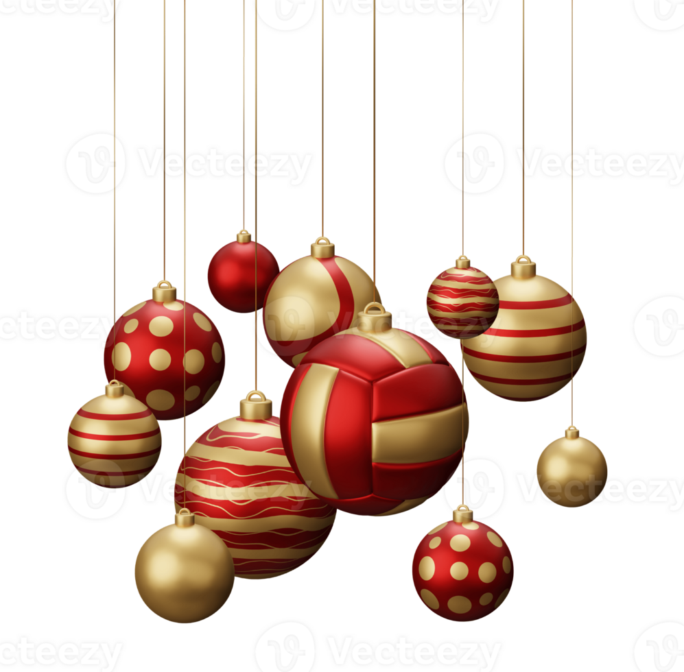 Red and Gold Volleyball Hanging Christmas Balls png