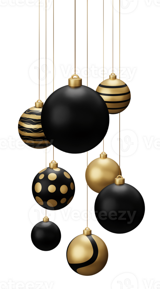 Golden Black Hanging Christmas Balls png