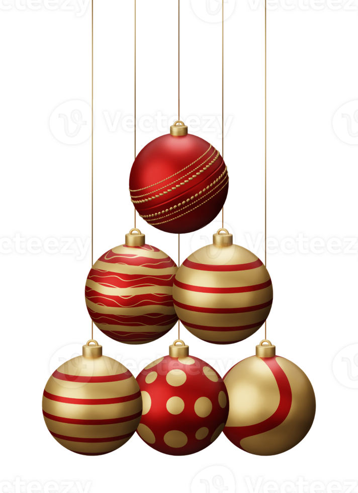 Red and Gold Cricket Hanging Christmas Balls png