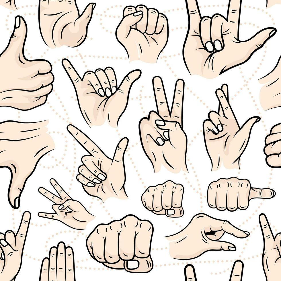 Vector Seamless Patterns with different hand gestures