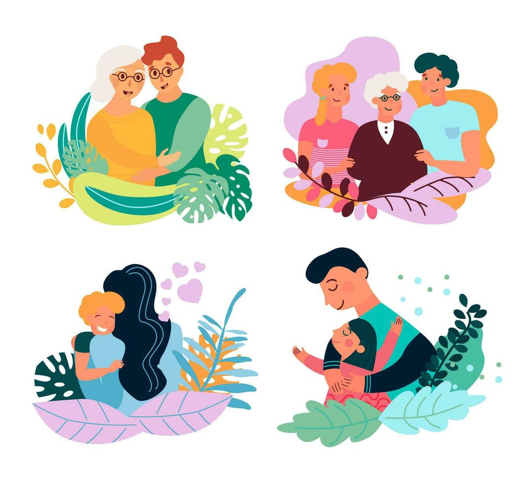 Collection of vector illustrations of happy family