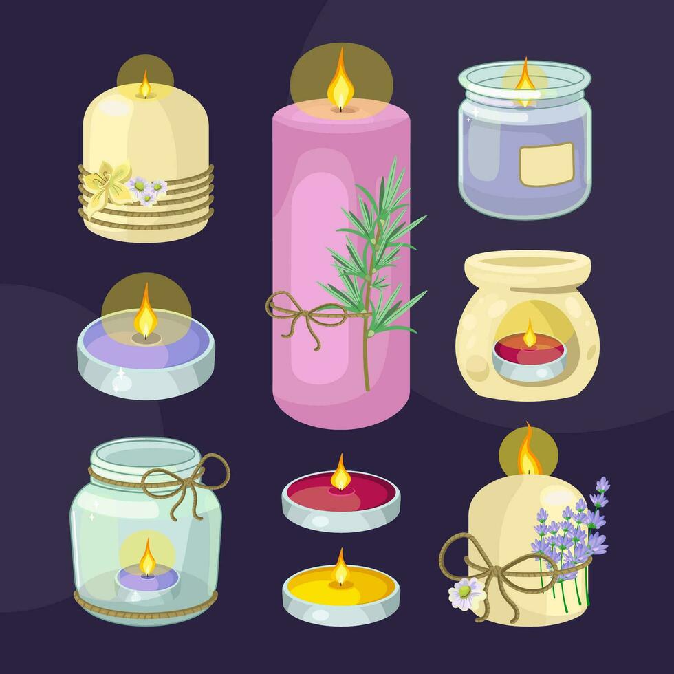 colección de ilustración de aromático velas vector