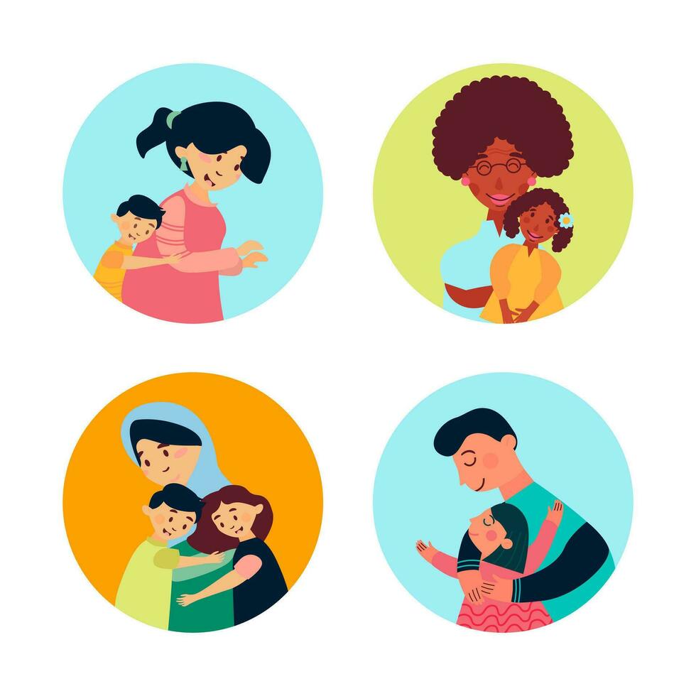 Collection of vector illustrations of happy family