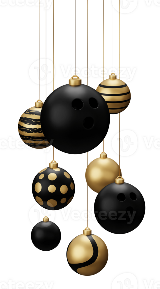 Golden Black Bowling Hanging Christmas Balls png