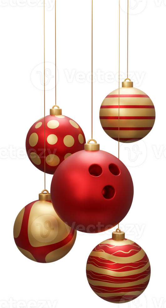 Red and Gold Bowling Hanging Christmas Balls png
