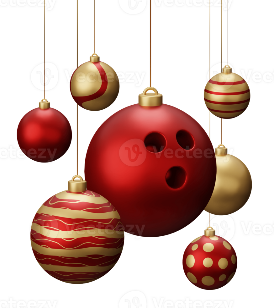 Red and Gold Bowling Hanging Christmas Balls png