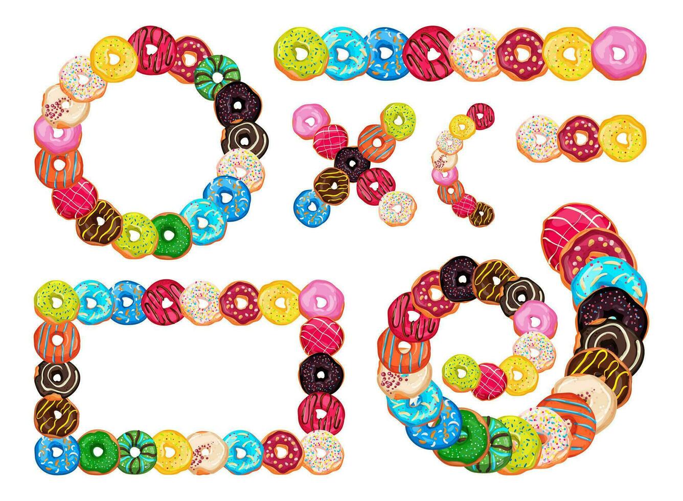 Vector shapes with bright and appetizing donuts