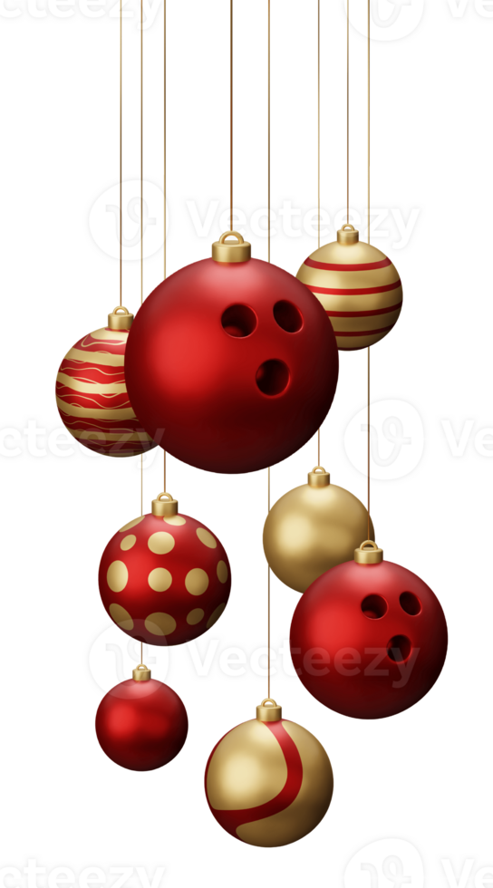 Red and Gold Bowling Hanging Christmas Balls png