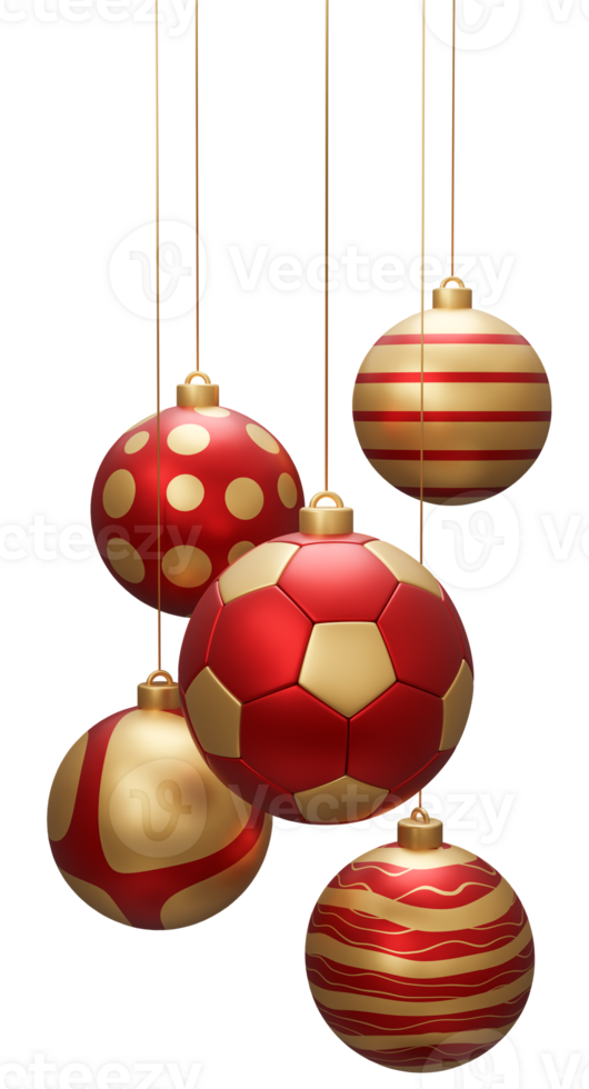 Red and Gold Football Hanging Christmas Balls png