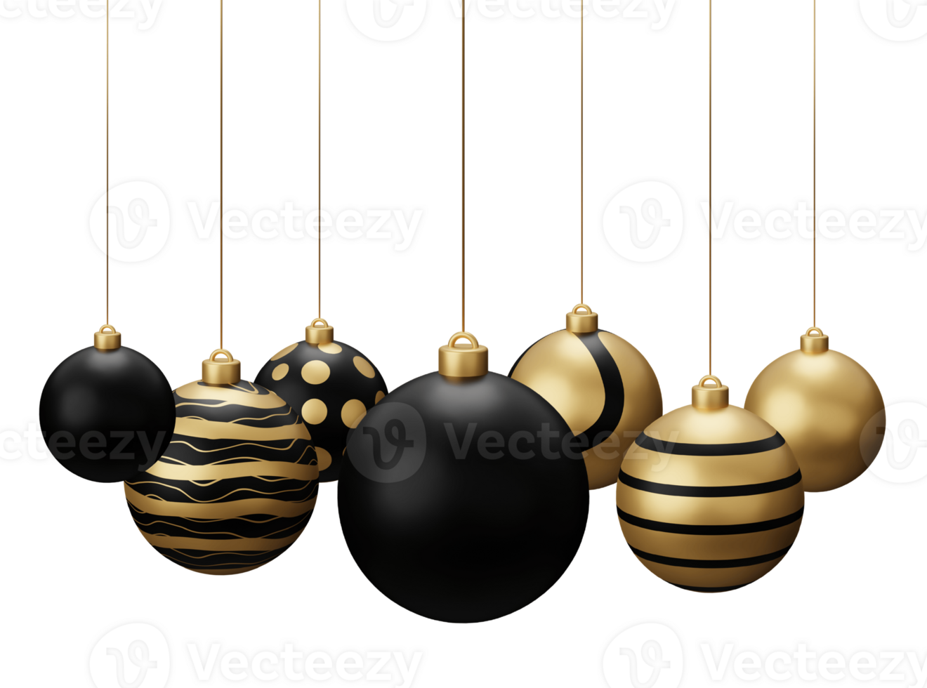 Golden Black Hanging Christmas Balls png