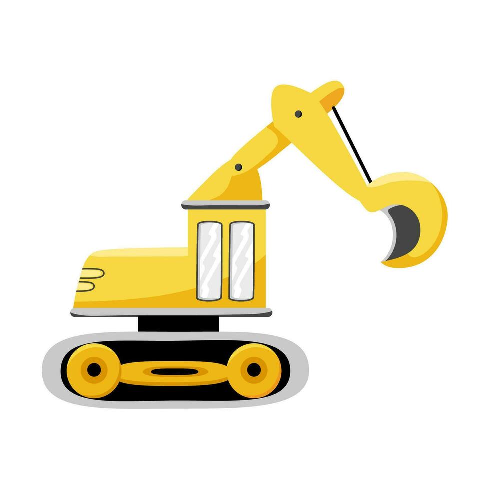 Vector illustration with excavator on white background. Kids toy