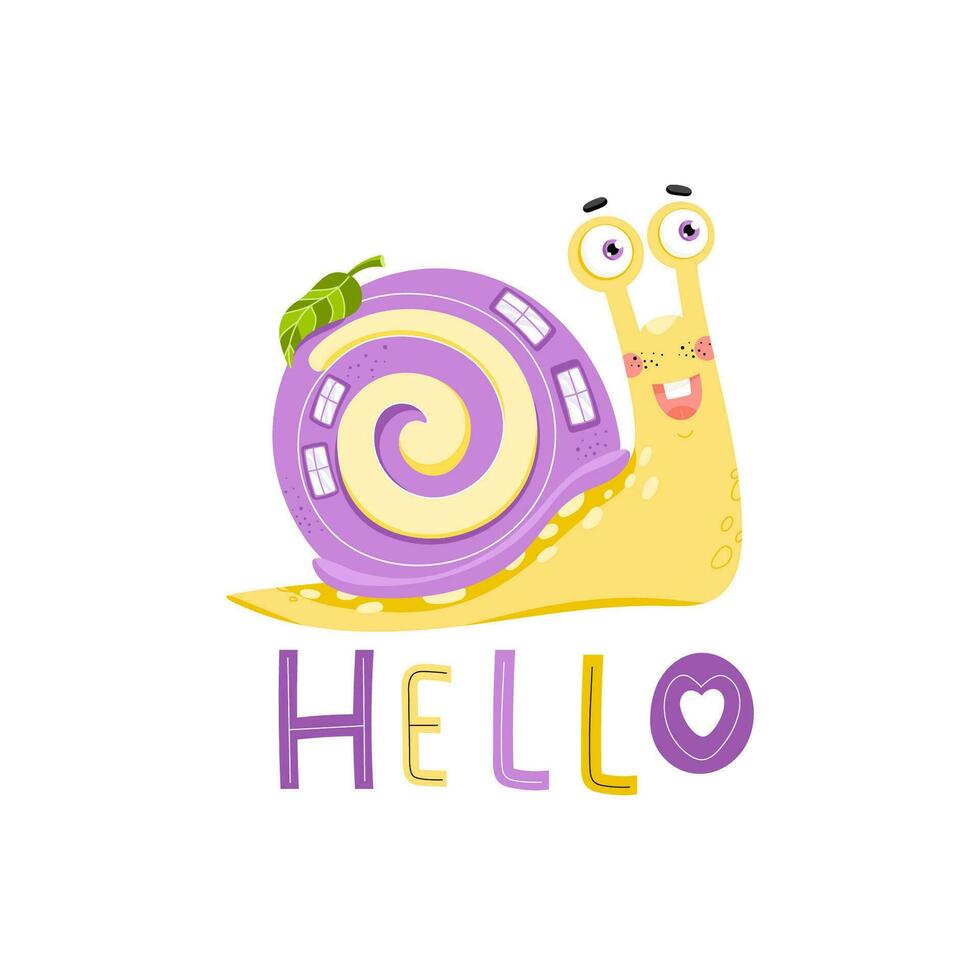 Cute snail on white background. Hand drawn illustration. Drawing for children. Ideal for clothes print,greeting cards. vector