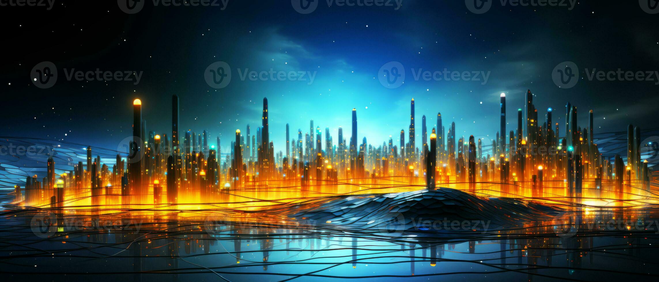 Abstract technology digital hi-tech city concept background. AI Generated. photo