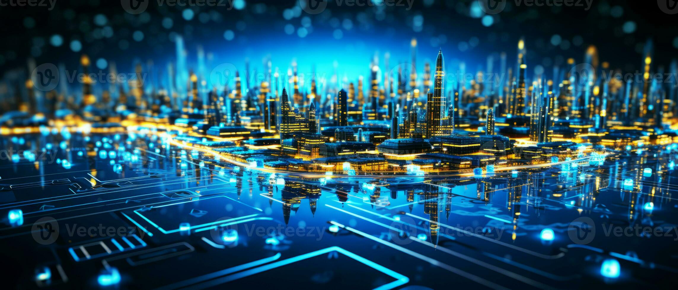 Abstract technology digital hi-tech city concept background. AI Generated. photo