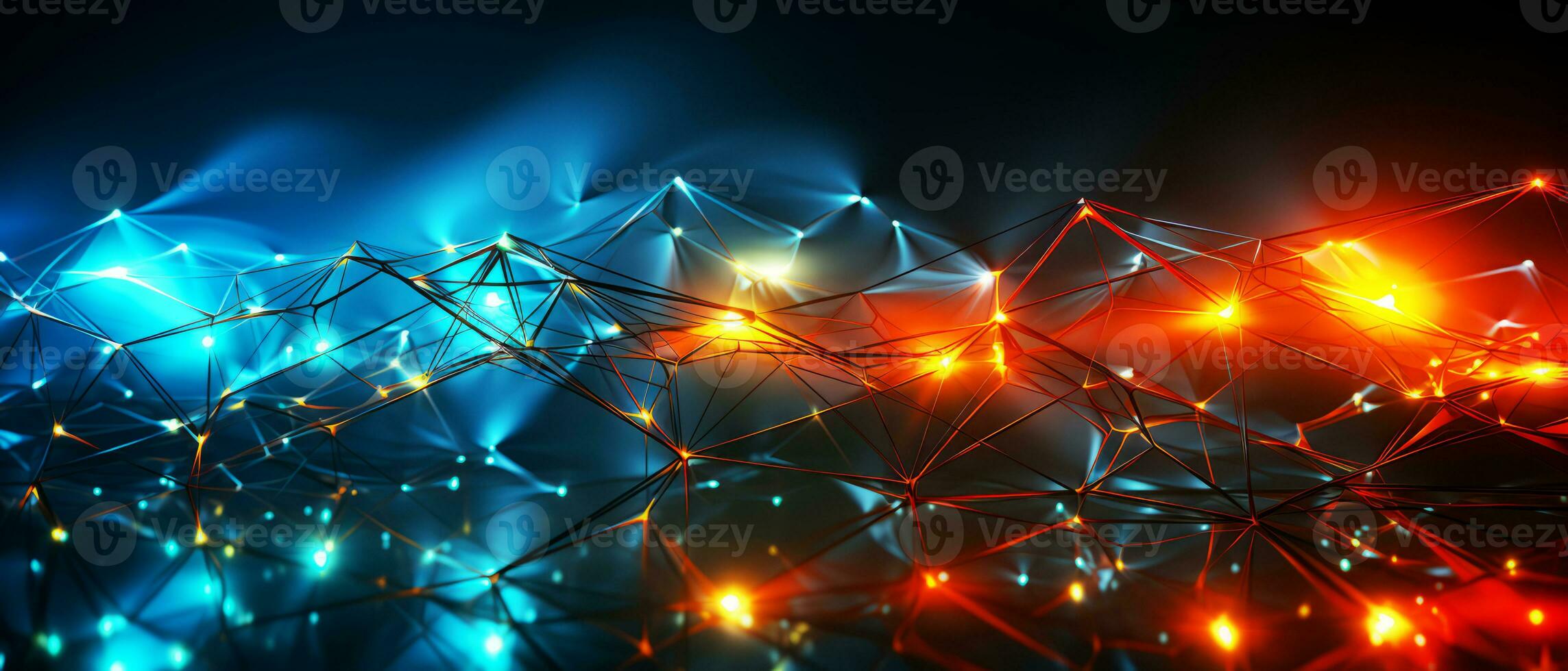 Abstract technology background. Network connection structure with glowing particles. AI Generated. photo