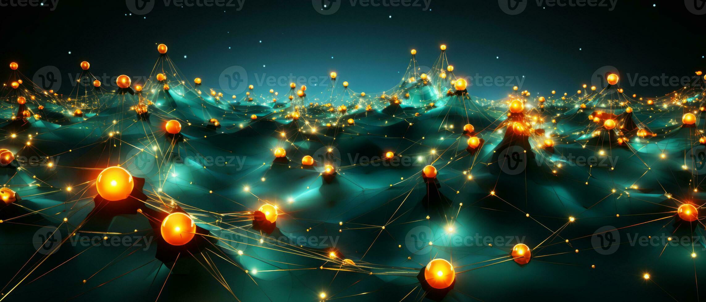 Abstract technology background. Network connection structure with glowing particles. AI Generated. photo