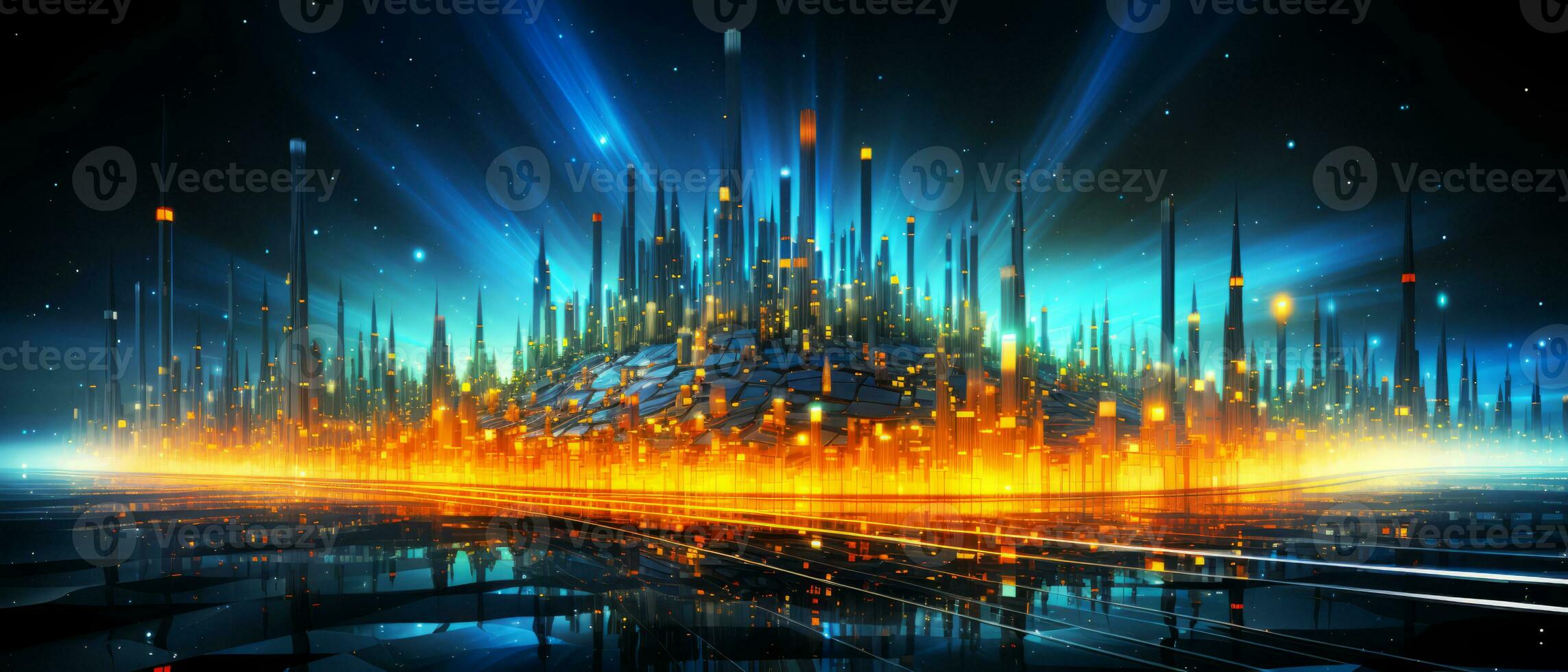 Abstract technology digital hi-tech city concept background. AI Generated. photo