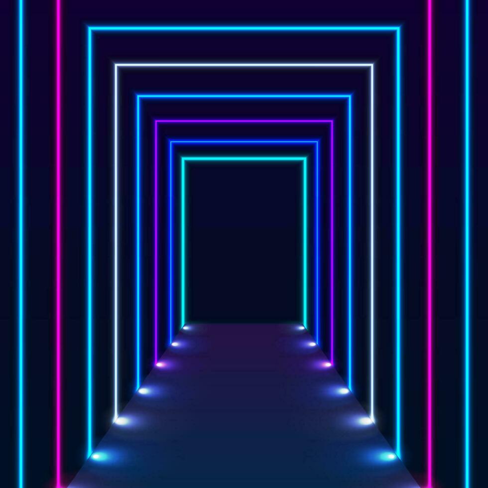 Abstract tunnel with blue purple neon laser lines technology background vector