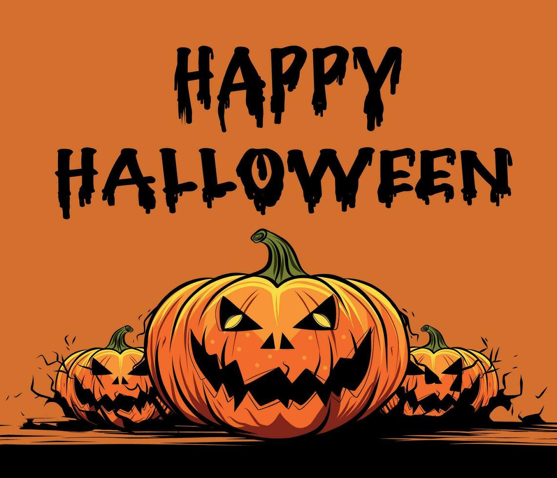 Vector flat banner three happy halloween pumpkins